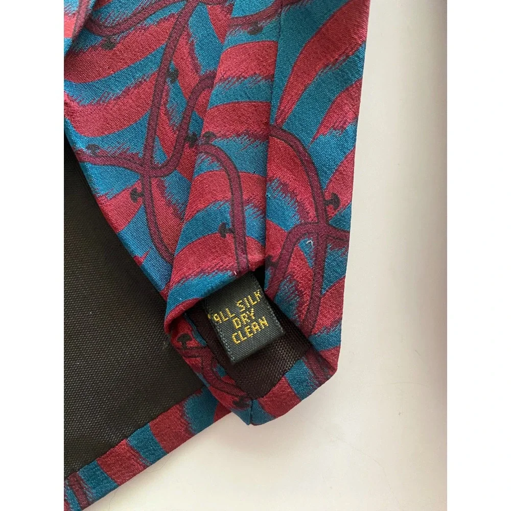 Mallory & Church Mens Silk Tie Burgundy Teal Abstract Wavy Vintage Necktie